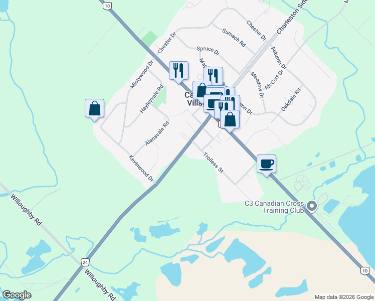 map of restaurants, bars, coffee shops, grocery stores, and more near 2918 Charleston Sideroad in Caledon