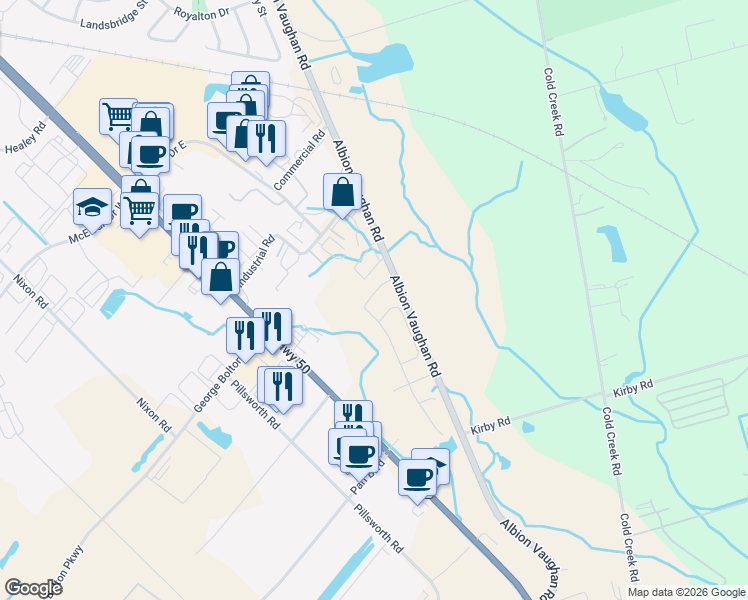 map of restaurants, bars, coffee shops, grocery stores, and more near 23 Morra Avenue in Bolton