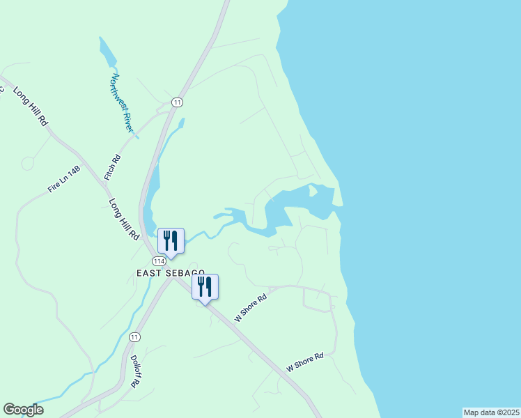 map of restaurants, bars, coffee shops, grocery stores, and more near 44 Marina Road in Sebago