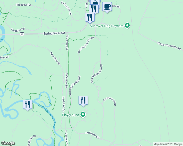 map of restaurants, bars, coffee shops, grocery stores, and more near 56679 Glowstone Loop in Bend
