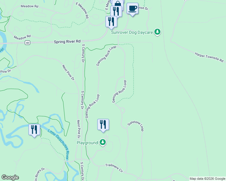 map of restaurants, bars, coffee shops, grocery stores, and more near 56679 Glowstone Loop in Bend