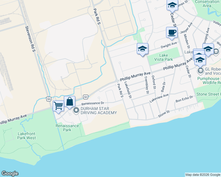 map of restaurants, bars, coffee shops, grocery stores, and more near 835 Atwater Path in Oshawa
