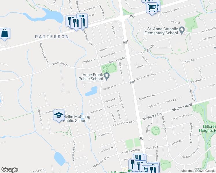 map of restaurants, bars, coffee shops, grocery stores, and more near 28 Southvale Drive in Vaughan