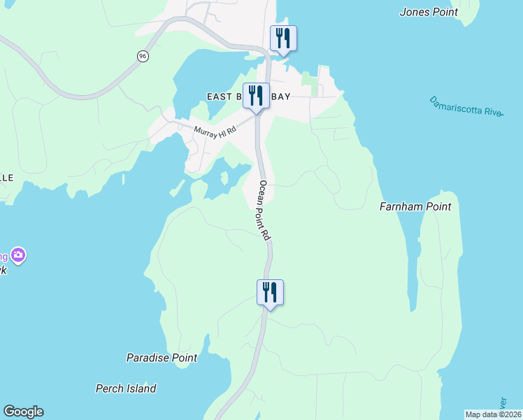 map of restaurants, bars, coffee shops, grocery stores, and more near 312 Ocean Point Road in Boothbay