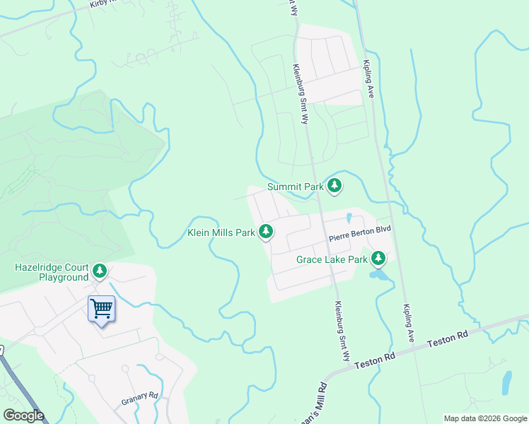 map of restaurants, bars, coffee shops, grocery stores, and more near 180 Klein Mills Road in Vaughan