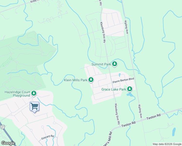 map of restaurants, bars, coffee shops, grocery stores, and more near 176 Klein Mills Road in Vaughan