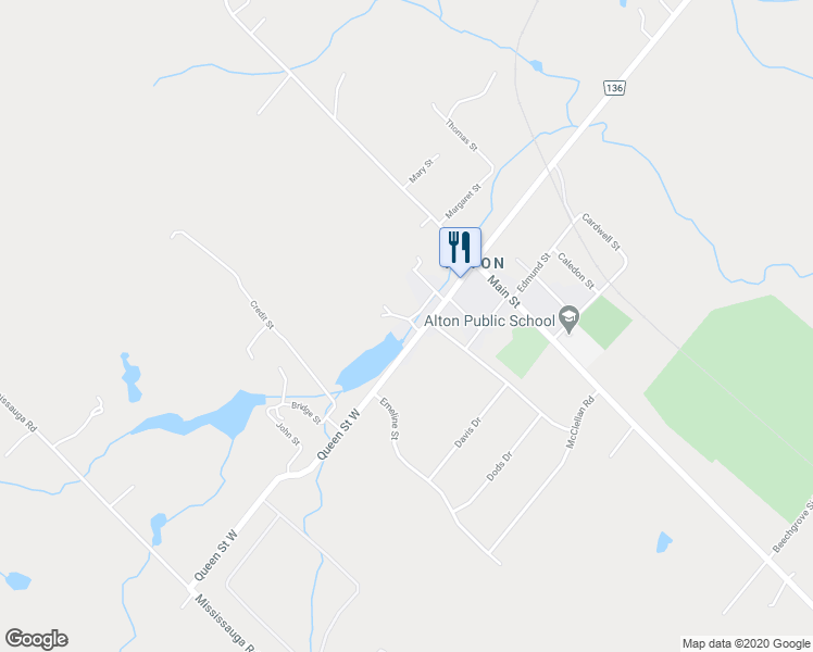 map of restaurants, bars, coffee shops, grocery stores, and more near 1402 Queen Street West in Alton