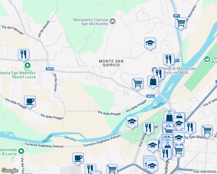 map of restaurants, bars, coffee shops, grocery stores, and more near 703/K Via di Sant'Alessio in Lucca