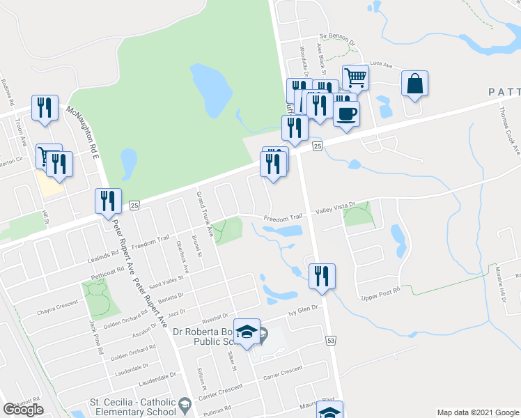 map of restaurants, bars, coffee shops, grocery stores, and more near 156 Laramie Crescent in Vaughan