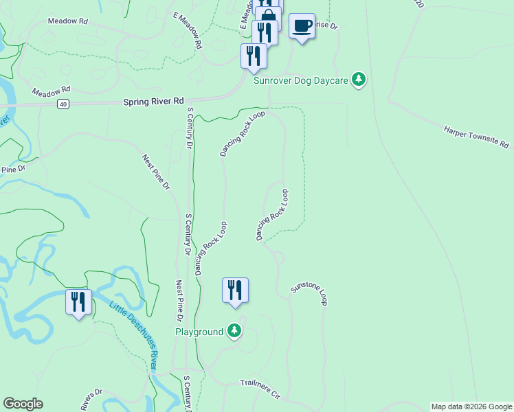 map of restaurants, bars, coffee shops, grocery stores, and more near 56679 Glowstone Loop in Bend