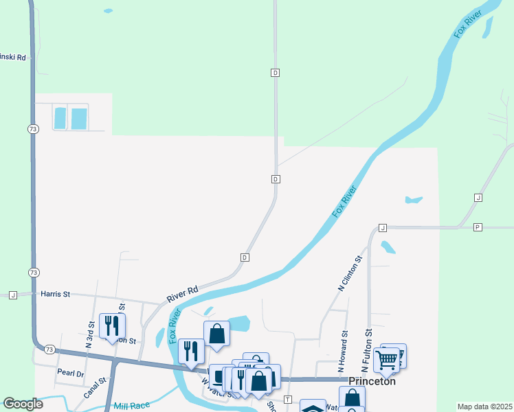 map of restaurants, bars, coffee shops, grocery stores, and more near 500 River Road in Princeton