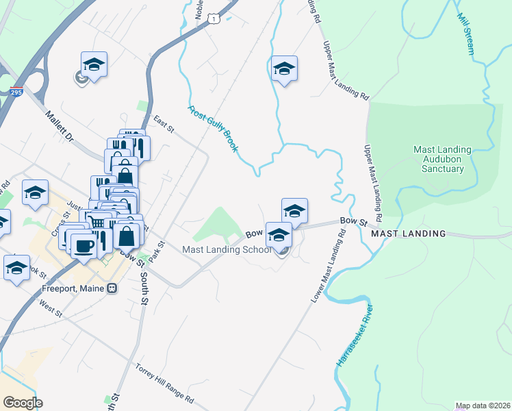 map of restaurants, bars, coffee shops, grocery stores, and more near 7 Clarence Woods in Freeport