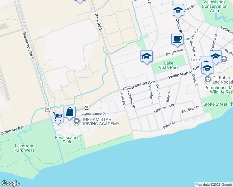 map of restaurants, bars, coffee shops, grocery stores, and more near 818 Atwater Path in Oshawa