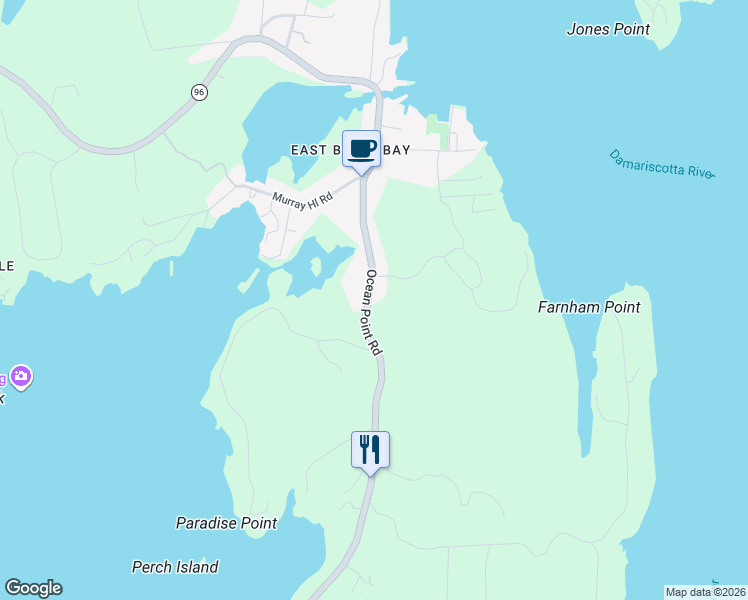 map of restaurants, bars, coffee shops, grocery stores, and more near 312 Ocean Point Road in Boothbay
