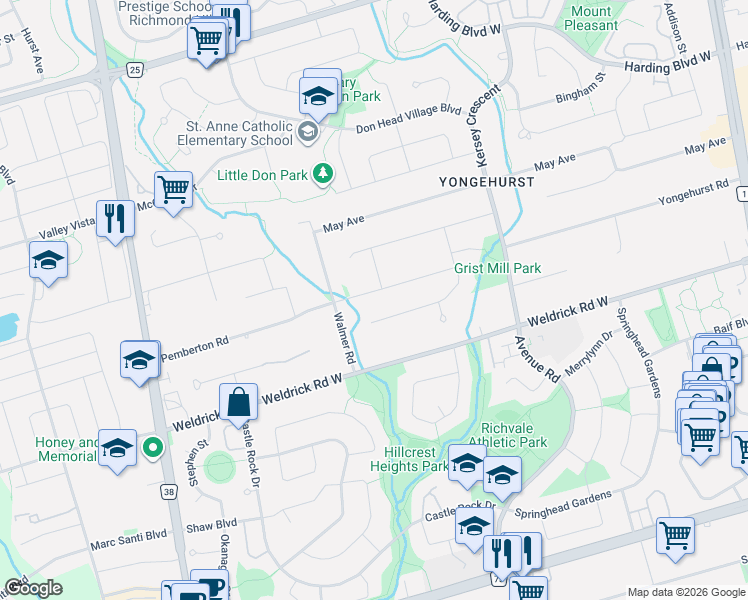 map of restaurants, bars, coffee shops, grocery stores, and more near 61 Pemberton Road in Richmond Hill