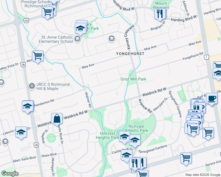 map of restaurants, bars, coffee shops, grocery stores, and more near 18 Wainwright Avenue in Richmond Hill