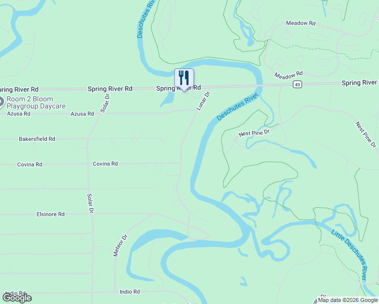 map of restaurants, bars, coffee shops, grocery stores, and more near 56676 Lunar Drive in Bend