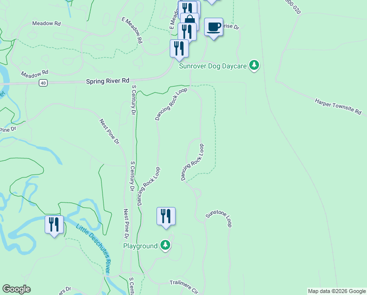 map of restaurants, bars, coffee shops, grocery stores, and more near 56679 Glowstone Loop in Bend