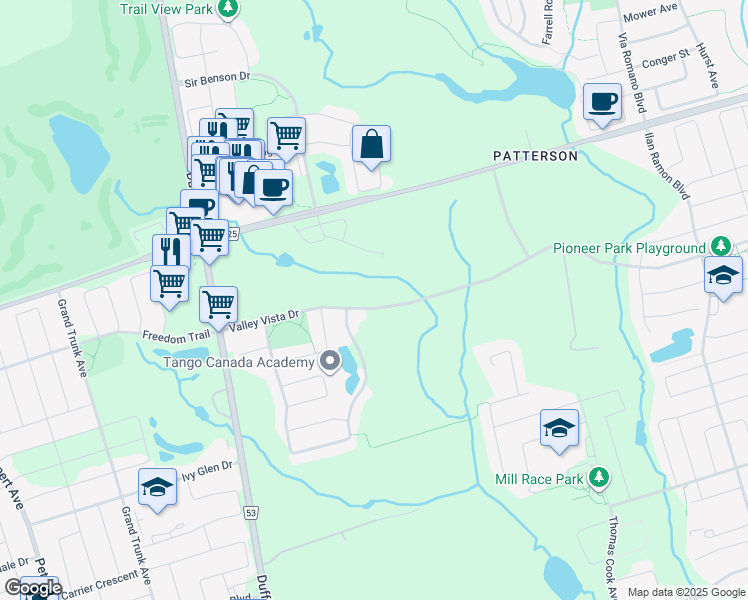 map of restaurants, bars, coffee shops, grocery stores, and more near 552 Valley Vista Drive in Vaughan