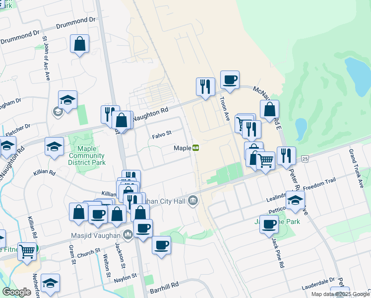 map of restaurants, bars, coffee shops, grocery stores, and more near in Vaughan