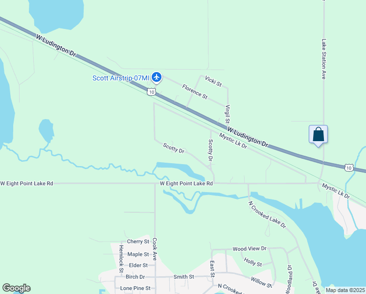 map of restaurants, bars, coffee shops, grocery stores, and more near 8814 Scotty Drive in Lake