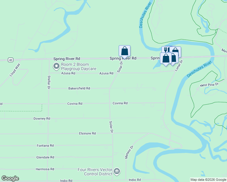 map of restaurants, bars, coffee shops, grocery stores, and more near 17200 Bakersfield Road in Bend