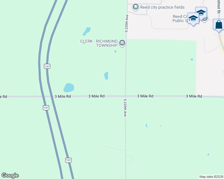 map of restaurants, bars, coffee shops, grocery stores, and more near 22092 3 Mile Road in Reed City