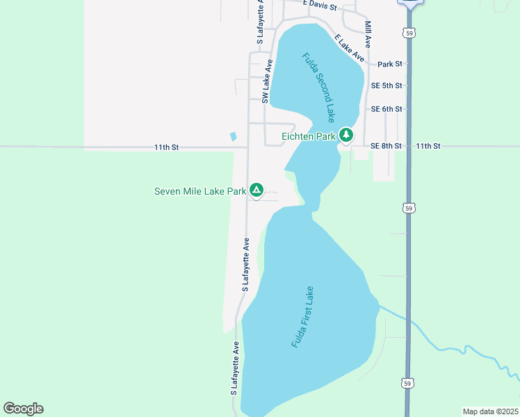 map of restaurants, bars, coffee shops, grocery stores, and more near South Lafayette Avenue in Fulda