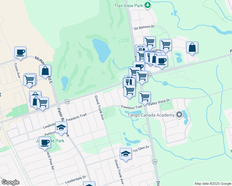 map of restaurants, bars, coffee shops, grocery stores, and more near 113 Laramie Crescent in Vaughan
