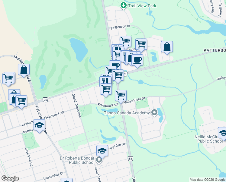 map of restaurants, bars, coffee shops, grocery stores, and more near 9960 Dufferin Street in Vaughan