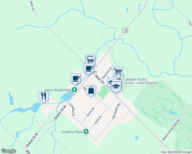 map of restaurants, bars, coffee shops, grocery stores, and more near 19774 Main Street in Alton