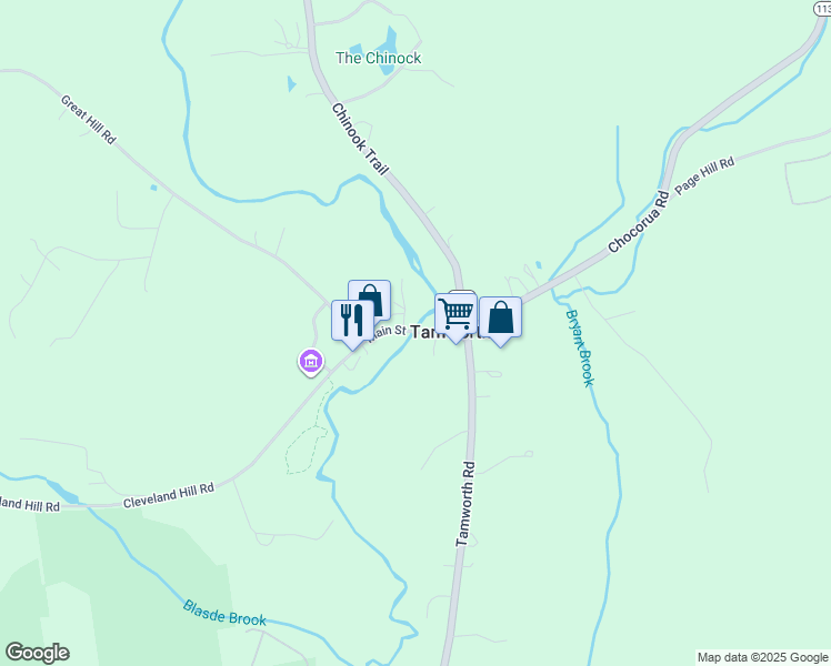 map of restaurants, bars, coffee shops, grocery stores, and more near Main Street in Tamworth