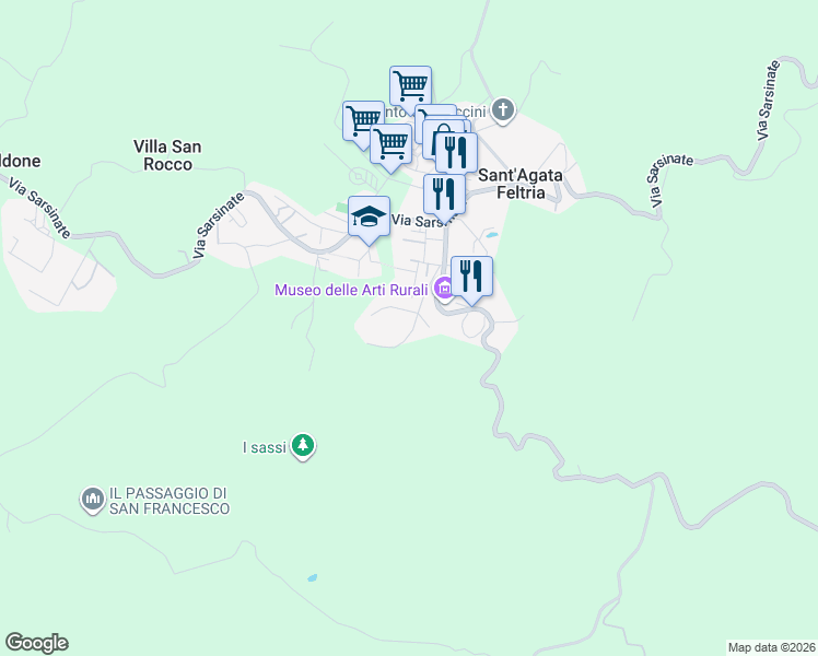 map of restaurants, bars, coffee shops, grocery stores, and more near 18 Via Malatesta in Sant'Agata Feltria