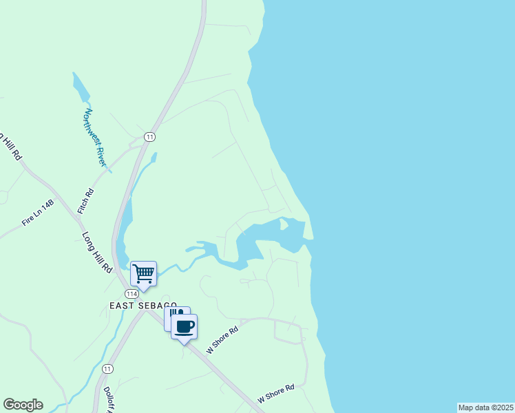 map of restaurants, bars, coffee shops, grocery stores, and more near 263 Northwest River Road in Sebago