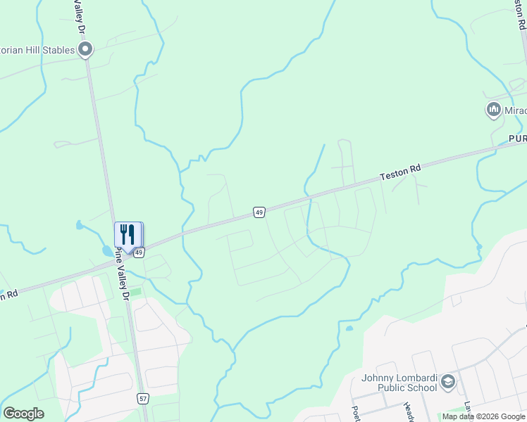 map of restaurants, bars, coffee shops, grocery stores, and more near 4228 Teston Road in Vaughan