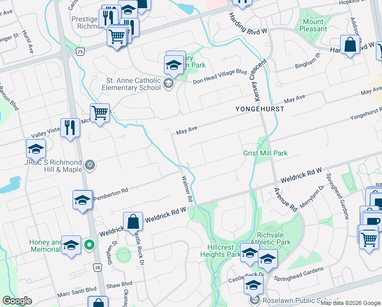 map of restaurants, bars, coffee shops, grocery stores, and more near 191 Marsi Road in Richmond Hill