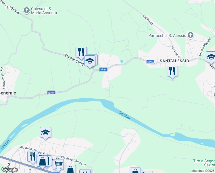 map of restaurants, bars, coffee shops, grocery stores, and more near 214/B Via dei Bocconi in Lucca
