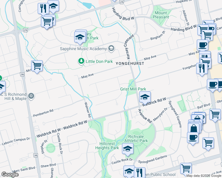 map of restaurants, bars, coffee shops, grocery stores, and more near in Richmond Hill