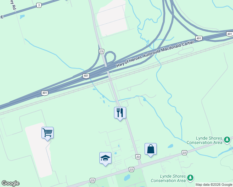map of restaurants, bars, coffee shops, grocery stores, and more near 193 Lake Driveway West in Ajax