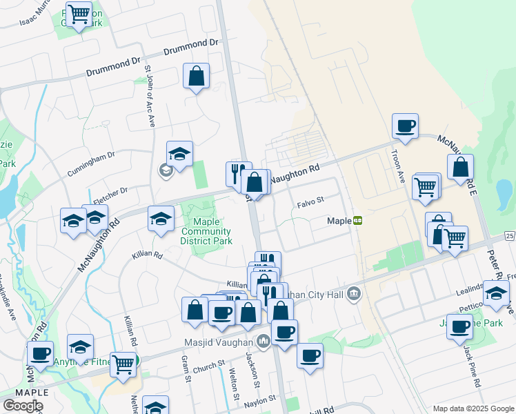 map of restaurants, bars, coffee shops, grocery stores, and more near in Vaughan