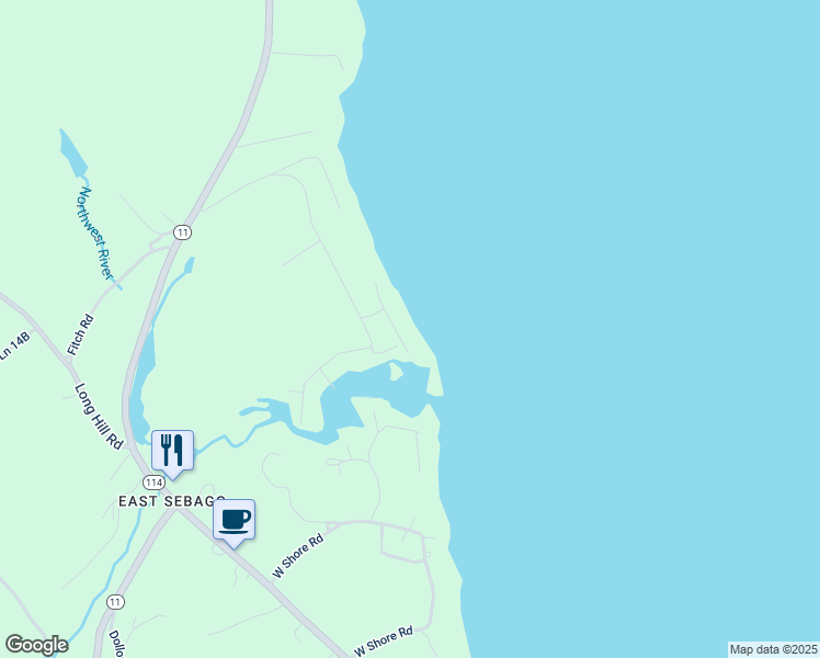 map of restaurants, bars, coffee shops, grocery stores, and more near 36 Beach Street in Sebago