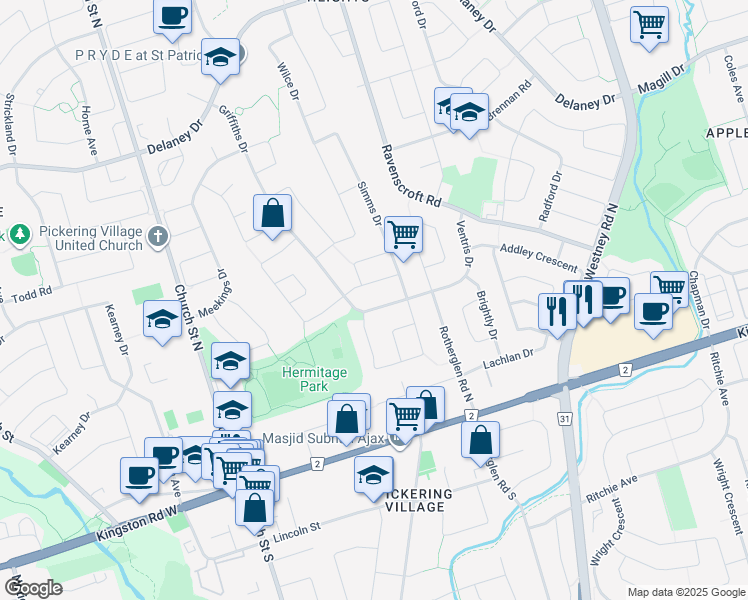 map of restaurants, bars, coffee shops, grocery stores, and more near in Ajax