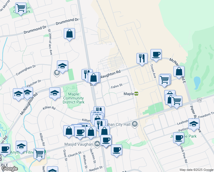 map of restaurants, bars, coffee shops, grocery stores, and more near in Vaughan