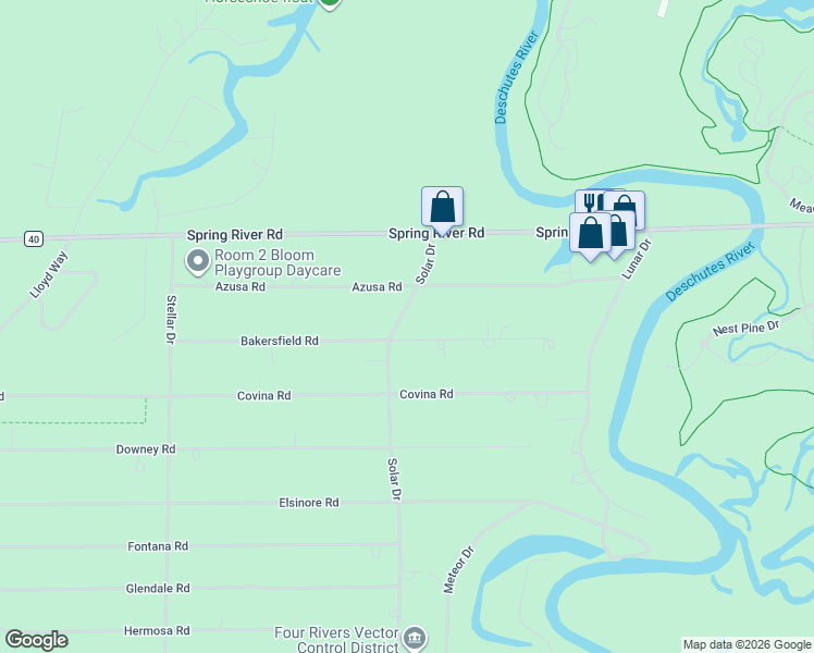 map of restaurants, bars, coffee shops, grocery stores, and more near 17200 Bakersfield Road in Bend