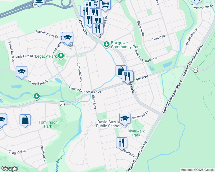 map of restaurants, bars, coffee shops, grocery stores, and more near 6814 14th Avenue in Markham