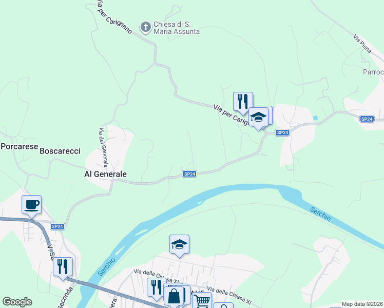 map of restaurants, bars, coffee shops, grocery stores, and more near 4320 Via di Sant'Alessio in Lucca