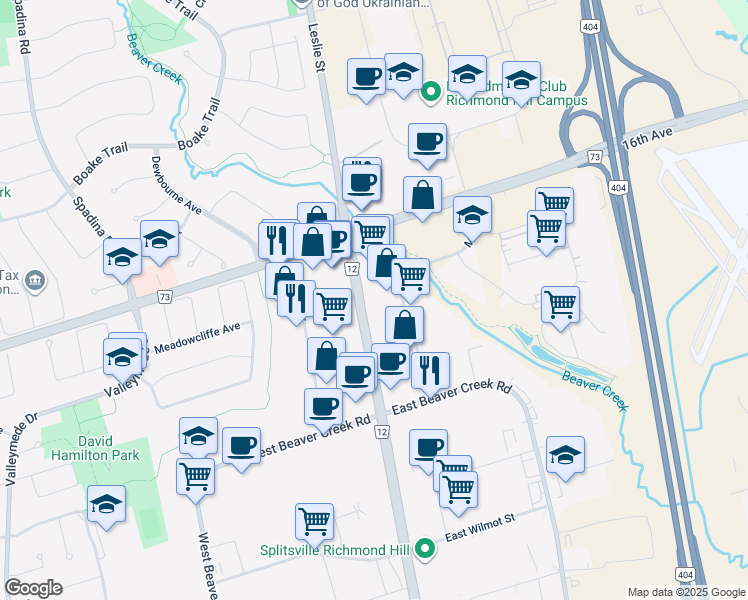 map of restaurants, bars, coffee shops, grocery stores, and more near in Richmond Hill