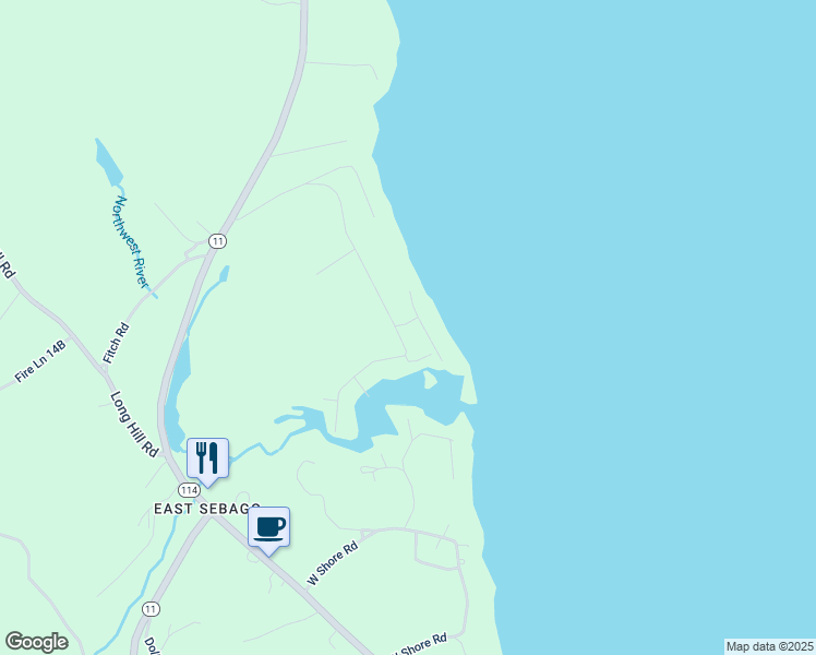 map of restaurants, bars, coffee shops, grocery stores, and more near 263 Northwest River Road in Sebago