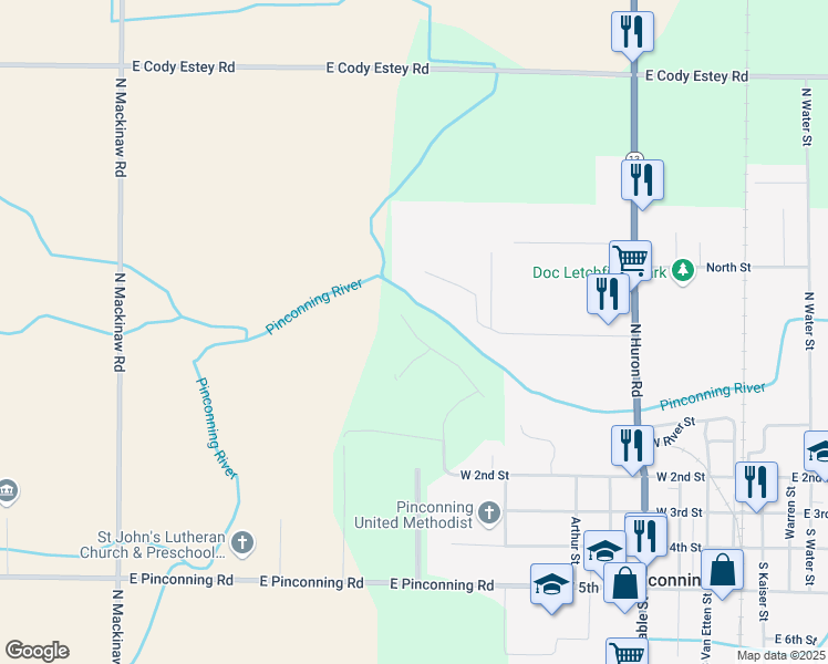 map of restaurants, bars, coffee shops, grocery stores, and more near 1-99 Debra Court in Pinconning