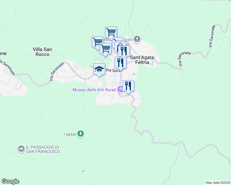 map of restaurants, bars, coffee shops, grocery stores, and more near 18 Via Malatesta in Sant'Agata Feltria